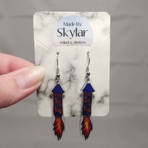 Handmade Shrinking Plastic Firework Rocket Dangle Earrings